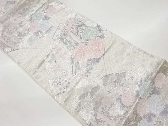 JAPANESE KIMONO / VINTAGE FUKURO OBI / WOVEN CARRIAGE & FLOWERS